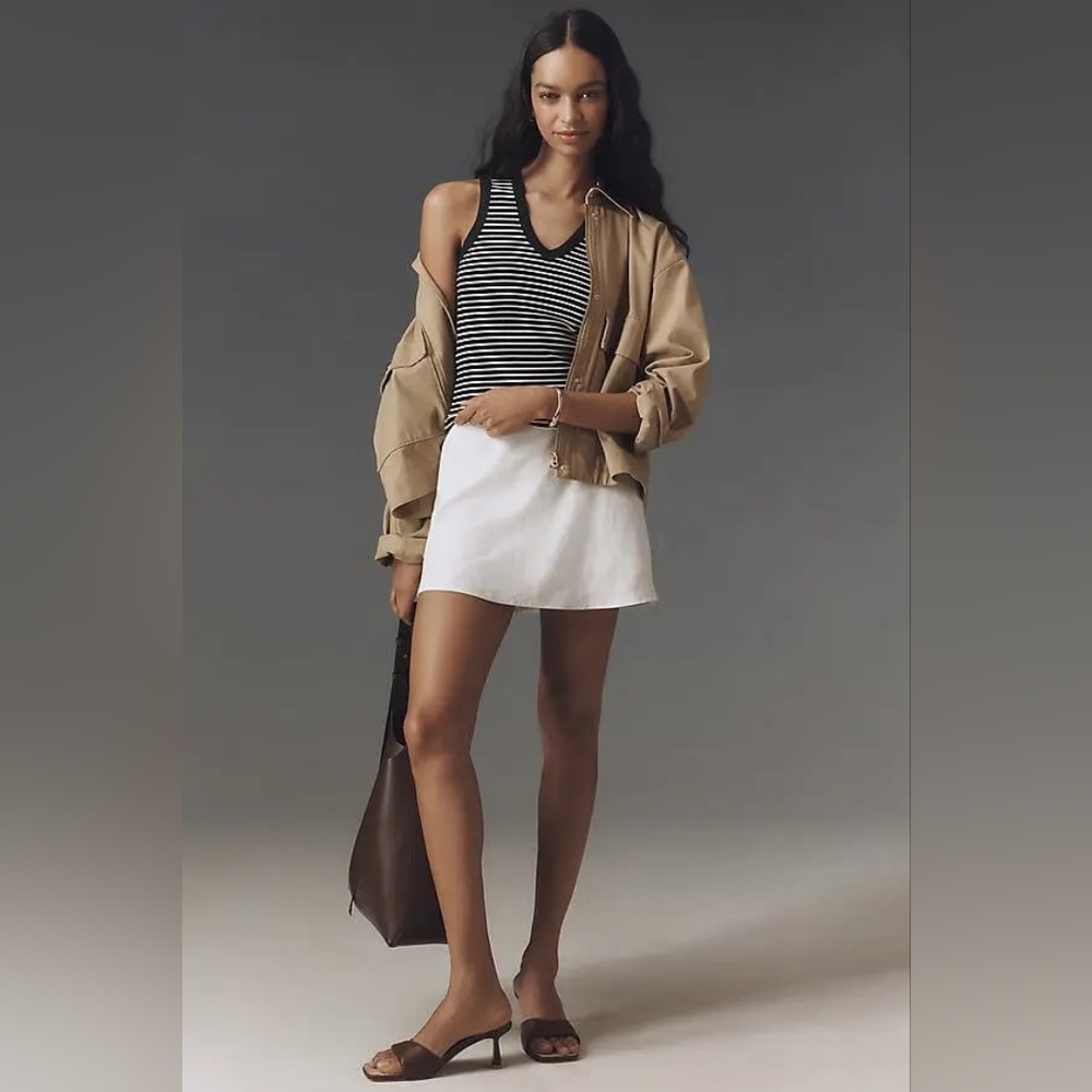 Anthropologie Maeve Black And White Striped V-neck Cropped Tank Top / Vest XL